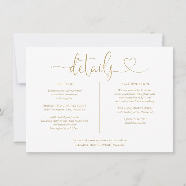 Invitation Elegant Gold Heart Détails du script Informations (Devant)