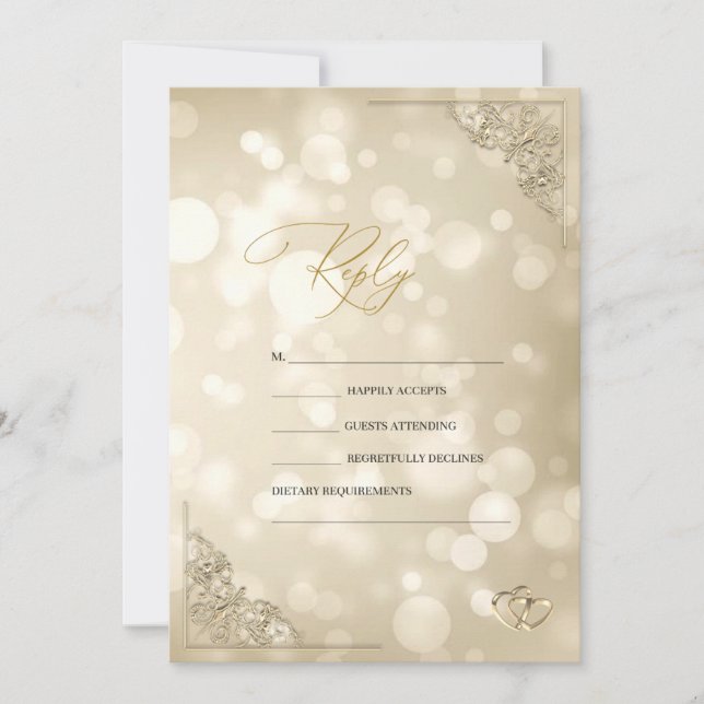 Invitation Elegant Gold Hearts Frame Bokeh RSVP   (Devant)