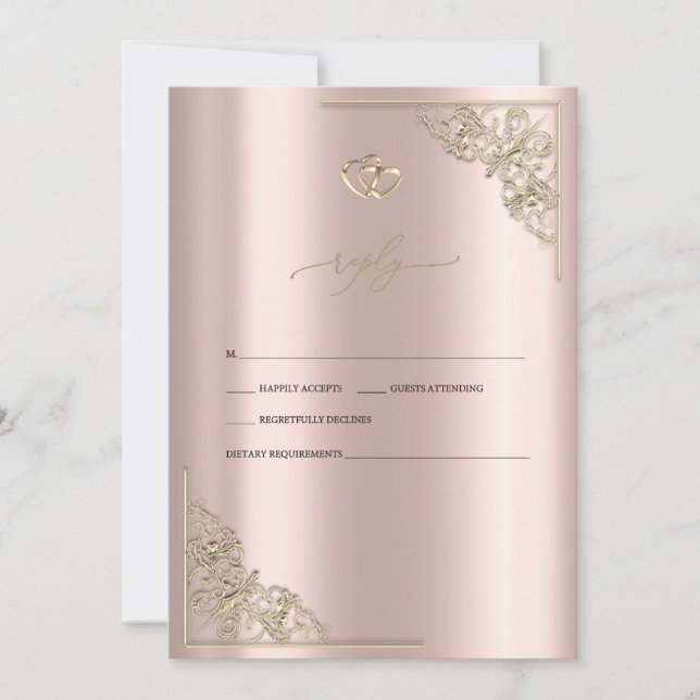 Invitation Elegant Gold Hearts Rose Gold Wedding RSVP   (Devant)