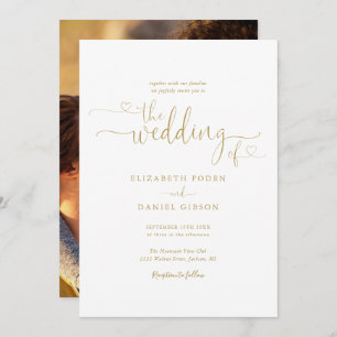 Invitation Elegant Gold Hearts Script Mariage photo