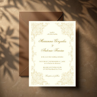 Invitation Elegant gold ivory vintage ornate frame wedding