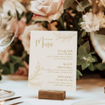 Elegant Gold Leave avec Script Wedding Menu Card