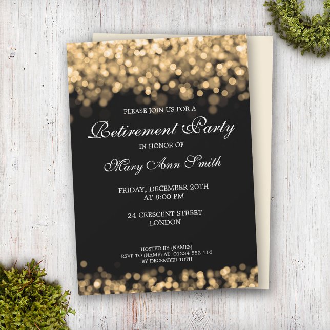 Invitation Élégant Gold Lights Party de retraite (Créateur téléchargé)
