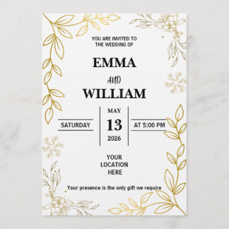 Invitation Elegant Gold Line Art Floral Frame
