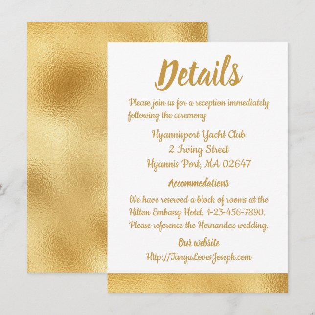 Invitation Elegant Gold Mariage Directions Détails Glam (Devant / Derrière)