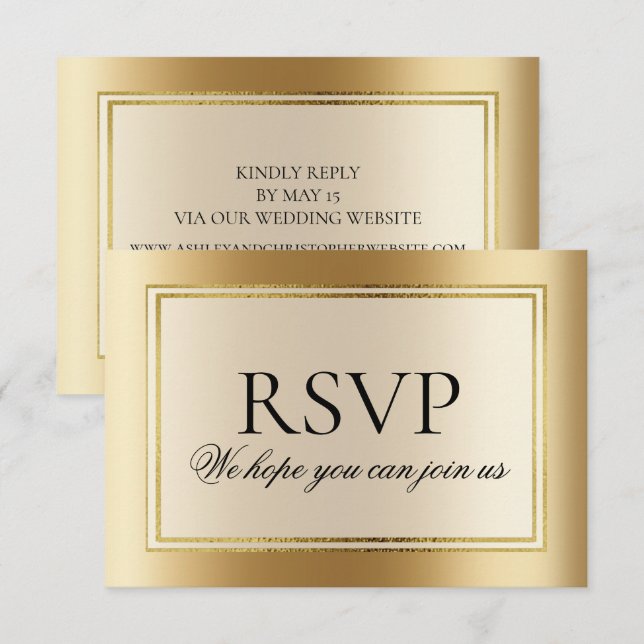 Invitation Elegant Gold Mariage Website RSVP (Devant / Derrière)
