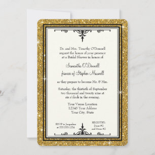 Invitation Elegant Gold n Black Vintage Script Fête des marié