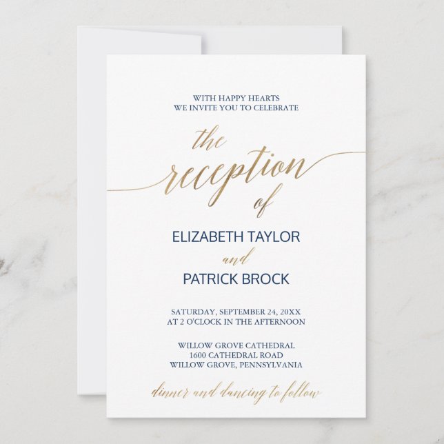 Invitation Elegant Gold & Navy Calligraphy Détails de la réce (Devant)