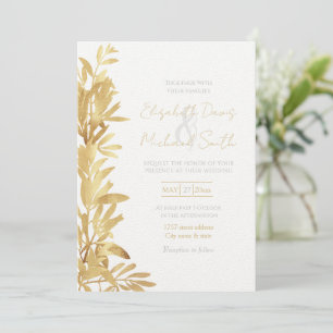 Invitation Élégant Gold Olive branche Motif blanc