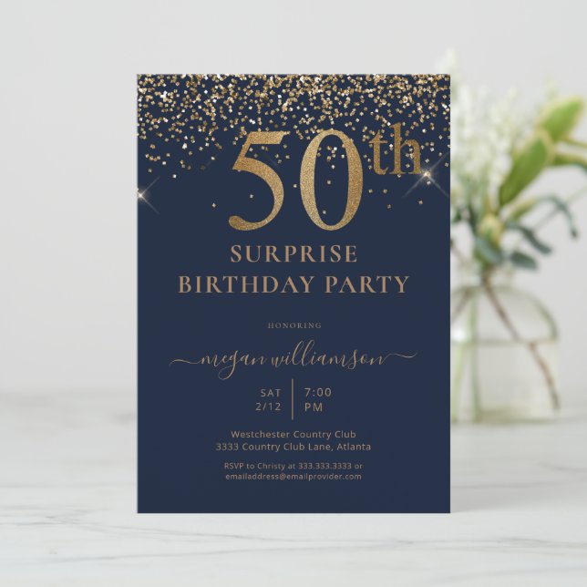 Invitation Elégant Gold Parties scintillant Amusement Marine  (Debout devant)