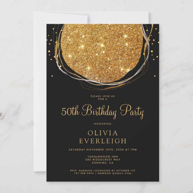 Invitation Elégant Gold Parties scintillant Circle 50e fête d (Devant)