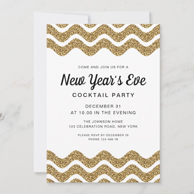 Invitation Elegant Gold Parties scintillant New Years Eve Coc (Devant)