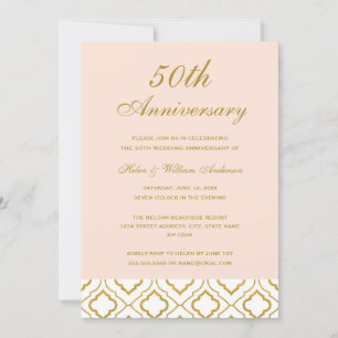Invitation Elégant Gold & Peach 50e anniversaire Mariage