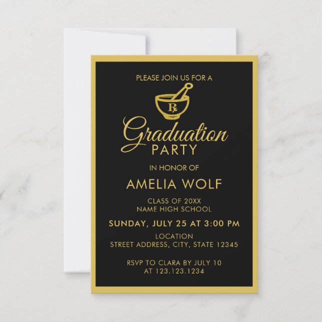Invitation Elégant Gold Pharmist Graduist Party (Devant)