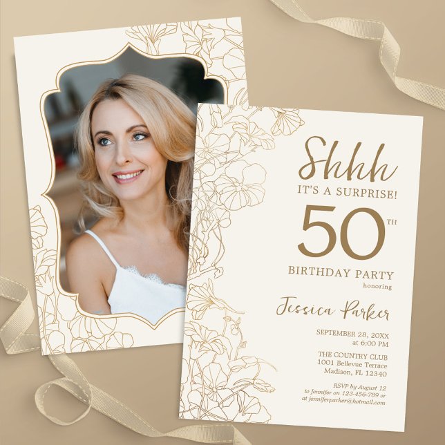 Invitation Elégant Gold Photo Surprise 50e anniversaire (Créateur téléchargé)