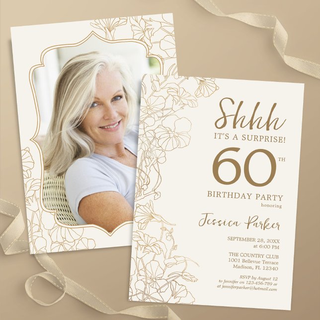 Invitation Elégant Gold Photo Surprise 60e anniversaire (Créateur téléchargé)