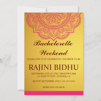 Invitation Elégant Gold Pink Paisley Bachelorette Weekend Inv