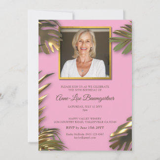 Invitation Elégant Gold Pink Photo 50 Fabuleux anniversaire