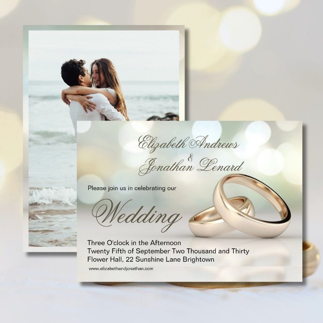 Invitation Elégant Gold Rings Photo Mariage élégant (Créateur téléchargé)