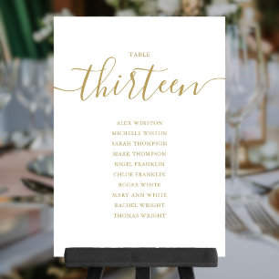 Invitation Élégant Gold Script Table Numéro 13 Seating Chart