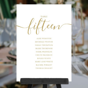 Invitation Élégant Gold Script Table Numéro 15 Seating Chart