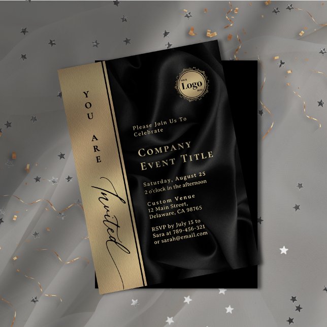 Invitation Élégant Gold Script Vous êtes Invité Logo de l'ent (Elegant Gold Script You are Invited Company Logo Invitation )