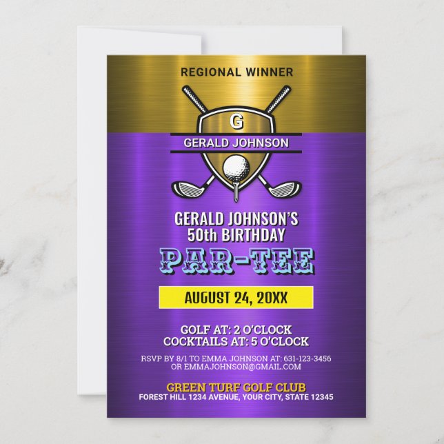 Invitation Elégant Gold Shield Golf Monogramme Design (Devant)