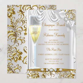 Invitation Elégant Gold Silver White Silk Champagne Brunch