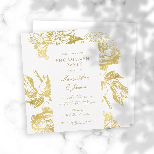 Invitation Elegant Gold Simple Floral Engagement Party (Créateur téléchargé)