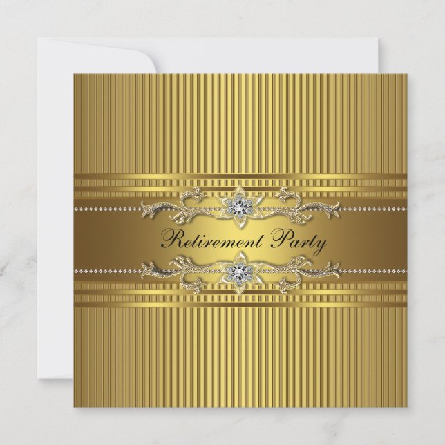 Invitation Élégant Gold Stripe Retraite Party (Devant)