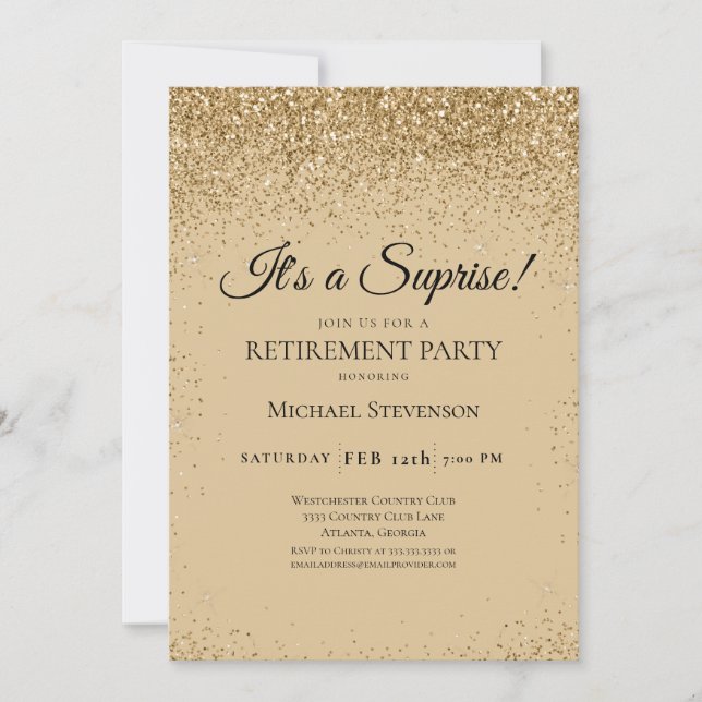 Invitation Elegant Gold Surprise Retraite Party (Devant)