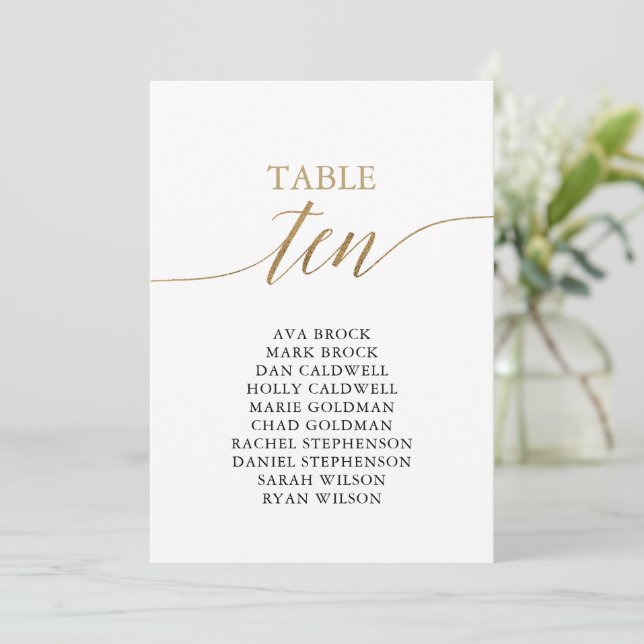 Invitation Élégant Gold Table Numéro 10 Seating Chart (Debout devant)
