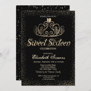 Invitation Elégant Gold Tiara Confetti Sweet 16