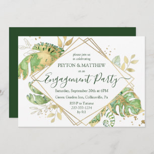Invitation Élégant Gold Tropical Foliage Engagement dans