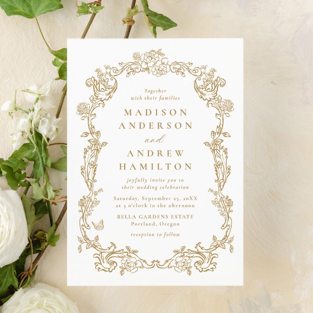Invitation Elegant Gold Victorian Floral Frame Wedding (Créateur téléchargé)