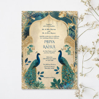 Invitation Elegant Gold Vintage Peacocks Indian Wedding