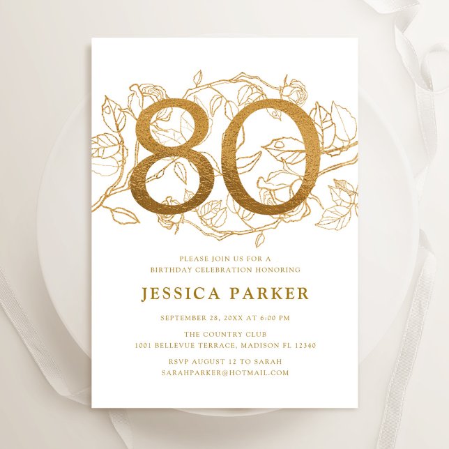 Invitation Elégant Gold White 80e anniversaire (Créateur téléchargé)