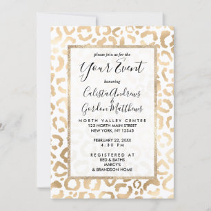 Invitation Elegant Gold White Leopard Cheetah Animal Print