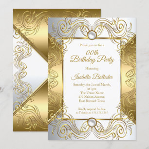 Invitation Elégant Gold White Pearl Argent pivotant anniversa