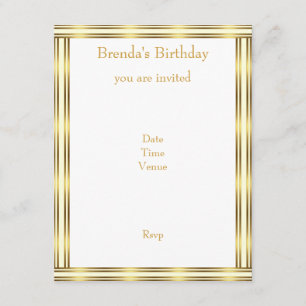 Invitation Elegant Gold & White Stripe Horizontal