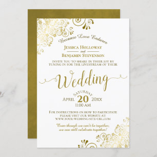 Invitation Elégant Gold & White Virtual Mariage Livestream