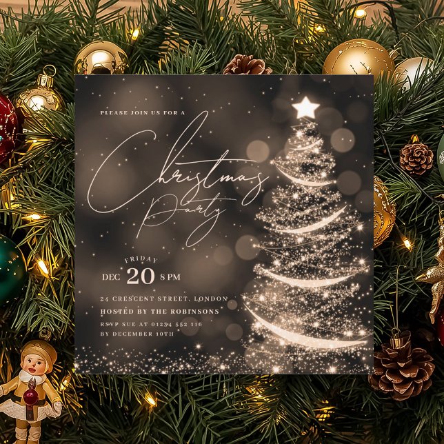 Invitation ELEGANT Gold Winter Christmas Tree Party  (ELEGANT Gold Winter Christmas Tree Party Invitation)
