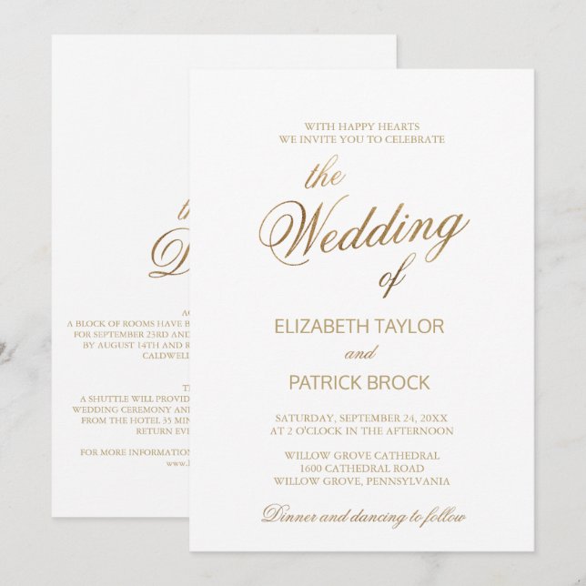 Invitation Elégant Golden Calligraphy Détails sur le Mariage  (Devant / Derrière)