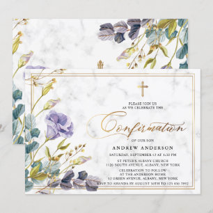 Invitation Élégant Golden Vintage Floral Confirmation