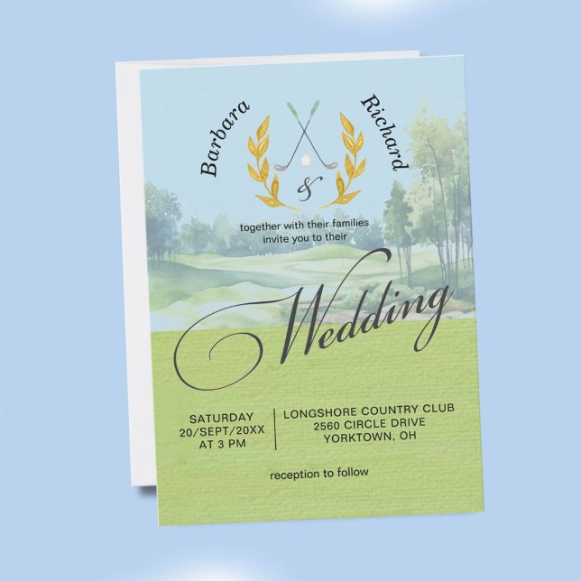 Invitation Elegant Golf Wedding Watercolor Golf Course  (Créateur téléchargé)