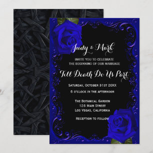Invitation Élégant Goth Blue Rose Mariage
