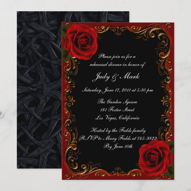 Invitation Élégant Goth Red Roses Dîner de répétition (Devant / Derrière)