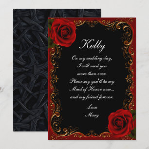 Invitation Élégant Goth Roses Rouges Maid Of Honor