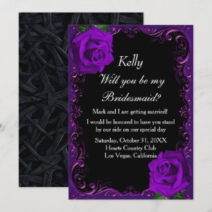 Invitation Élégant Goth violet Roses Bridesmaid