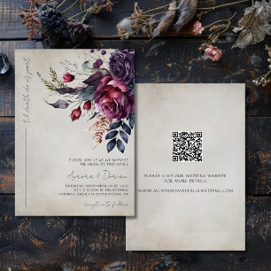 Invitation Elégant gothique aquarelle Floral QR Code Mariage